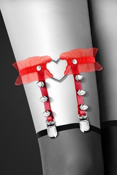 Гартер на ногу Bijoux Pour Toi — WITH HEART AND SPIKES Red, сексуальна підв'язка з сердечком фото