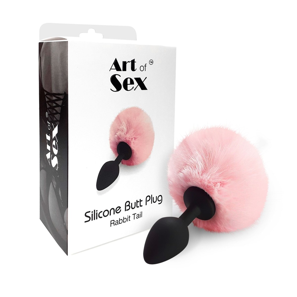 Силіконова анальна пробка М Art of Sex - Silicone Bunny Tails Butt plug, колір Рожевий, діаметр 3,5 фото