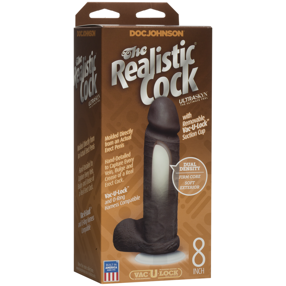 Фалоімітатор Doc Johnson The Realistic Cock 8 inch Black — ULTRASKYN, Vack-U-Lock, діаметр 5,1 см фото