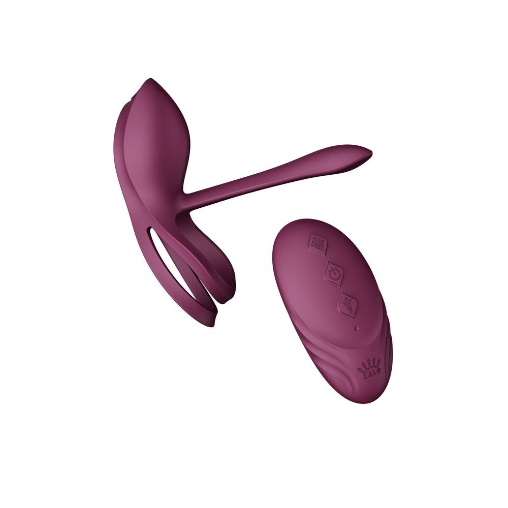 Смарт ерекційне кільце Zalo — BAYEK Velvet Purple, подвійне з ввідною частиною, пульт ДК фото