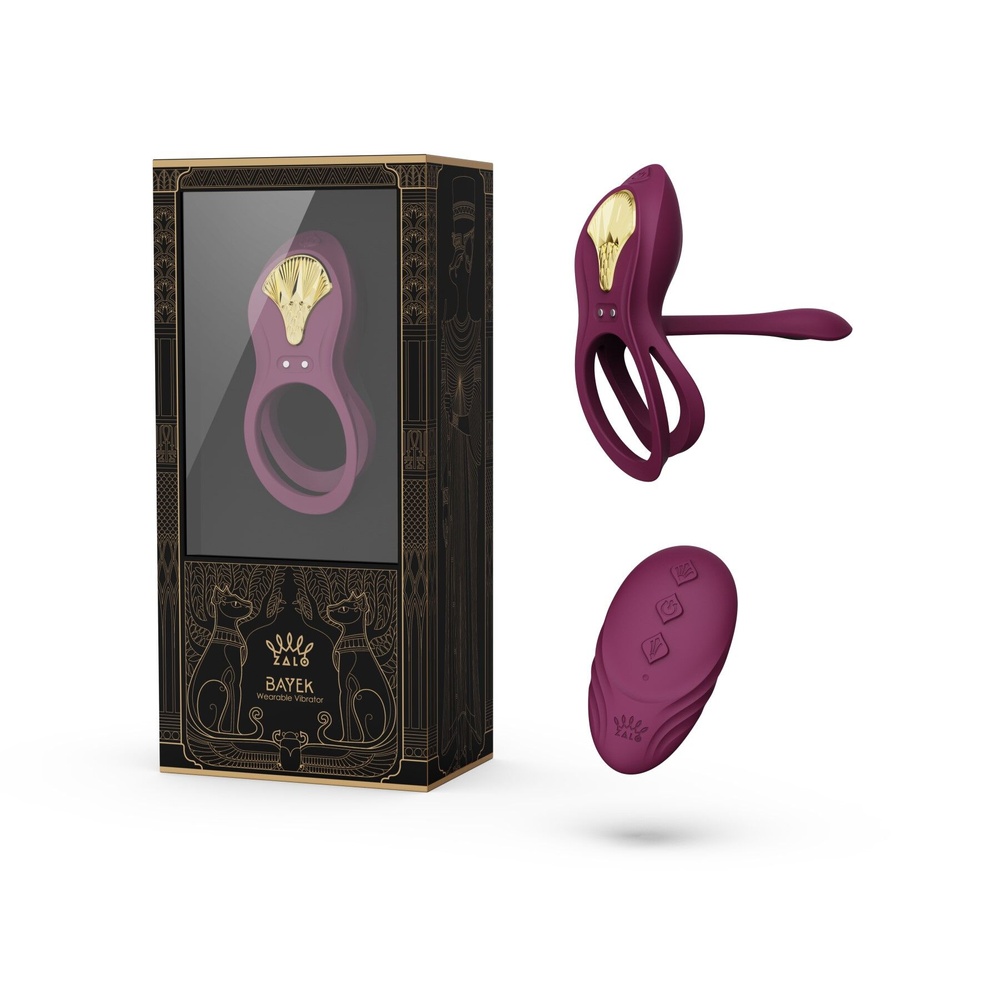 Смартэрекционное кольцо Zalo — BAYEK Velvet Purple, двойное с вводимой частью, пульт ДУ фото