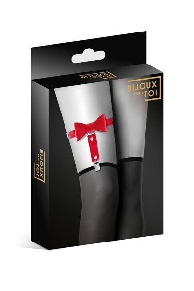 Гартер на ногу Bijoux Pour Toi - WITH BOW Red, сексуальная подвязка с бантиком, экокожа фото
