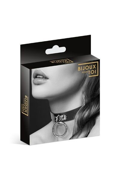 Чокер с кольцом для поводка Bijoux Pour Toi - FETISH Black, экокожа фото