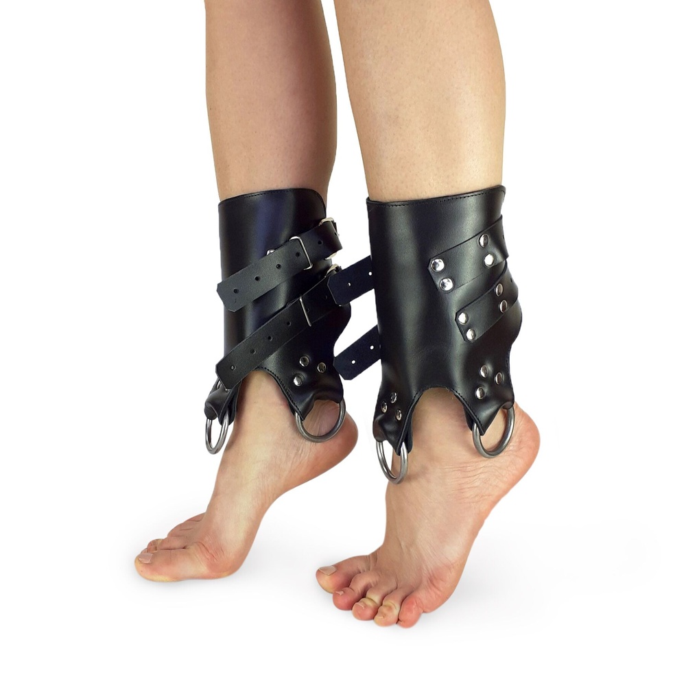 Поножі манжети для підвісу за ноги Leg Cuffs For Suspension з натуральної шкіри, колір чорний фото