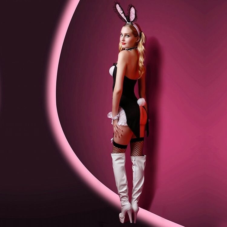 Эротический костюм зайки "Милашка Джейн" S/M, платье, ушки, чулочки, трусики, браслеты и чокер фото