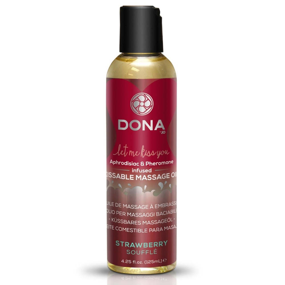 Масажне масло DONA Kissable Massage Oil Strawberry Souffle (110 мл) можна для оральних ласк фото