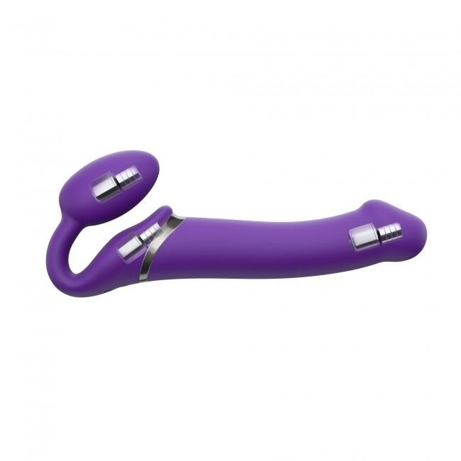 Безпасковий страпон з вібрацією Strap-On-Me Vibrating Violet L, діаметр 3,7 см, пульт ДУ, регульовані фото