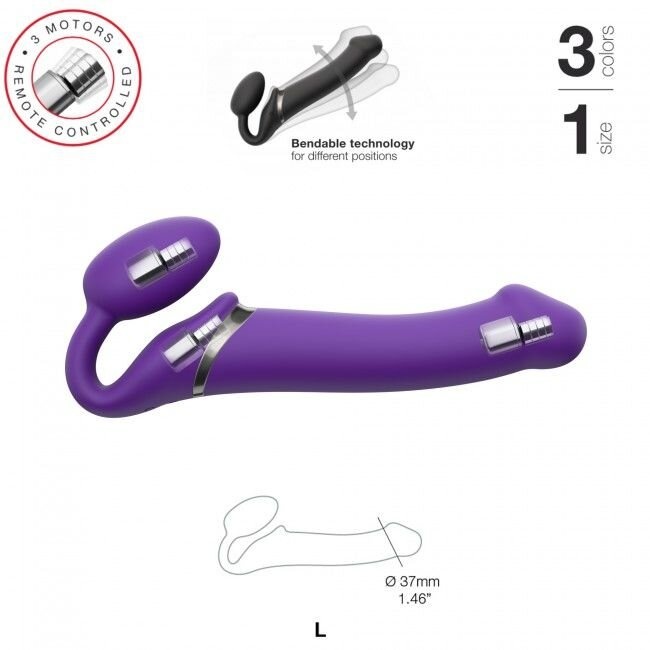 Безпасковий страпон з вібрацією Strap-On-Me Vibrating Violet L, діаметр 3,7 см, пульт ДУ, регульовані фото
