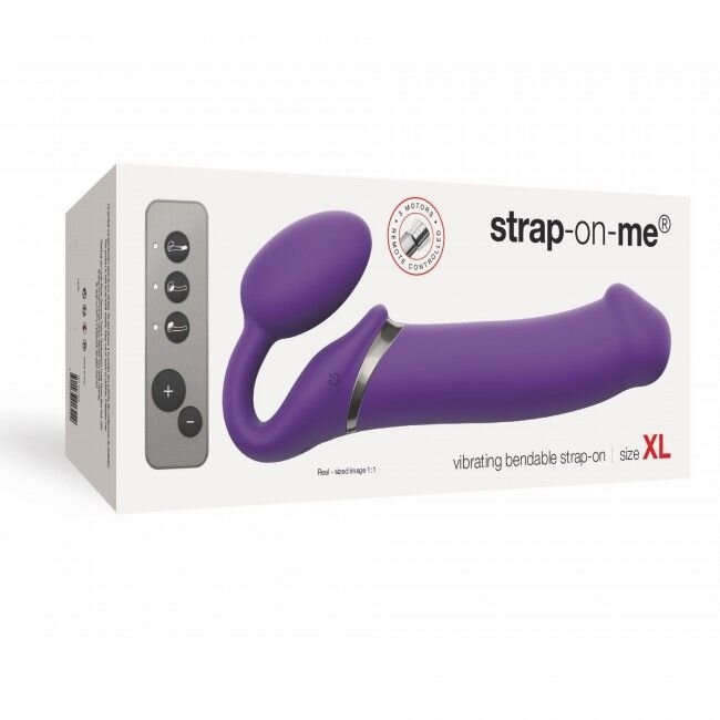 Безпасковий страпон з вібрацією Strap-On-Me Vibrating Violet XL, діаметр 4,5 см, пульт ДУ, регулюємо фото