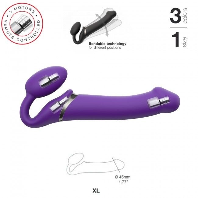 Безремневой страпон с вибрацией Strap-On-Me Vibrating Violet XL, диаметр 4,5см, пульт ДУ, регулируем фото