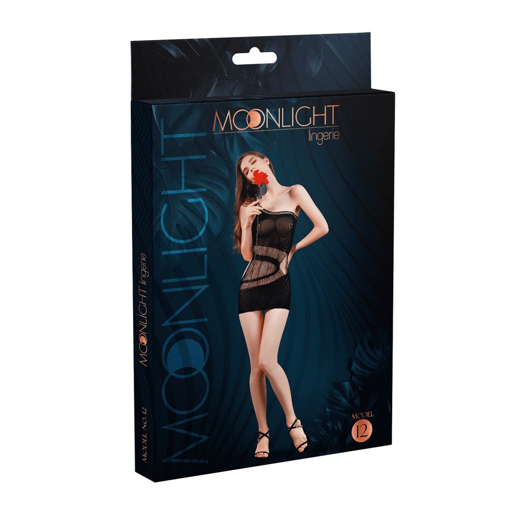 Мини-платье на одно плечо Moonlight Model 12 Black, вертикальная бахрома фото