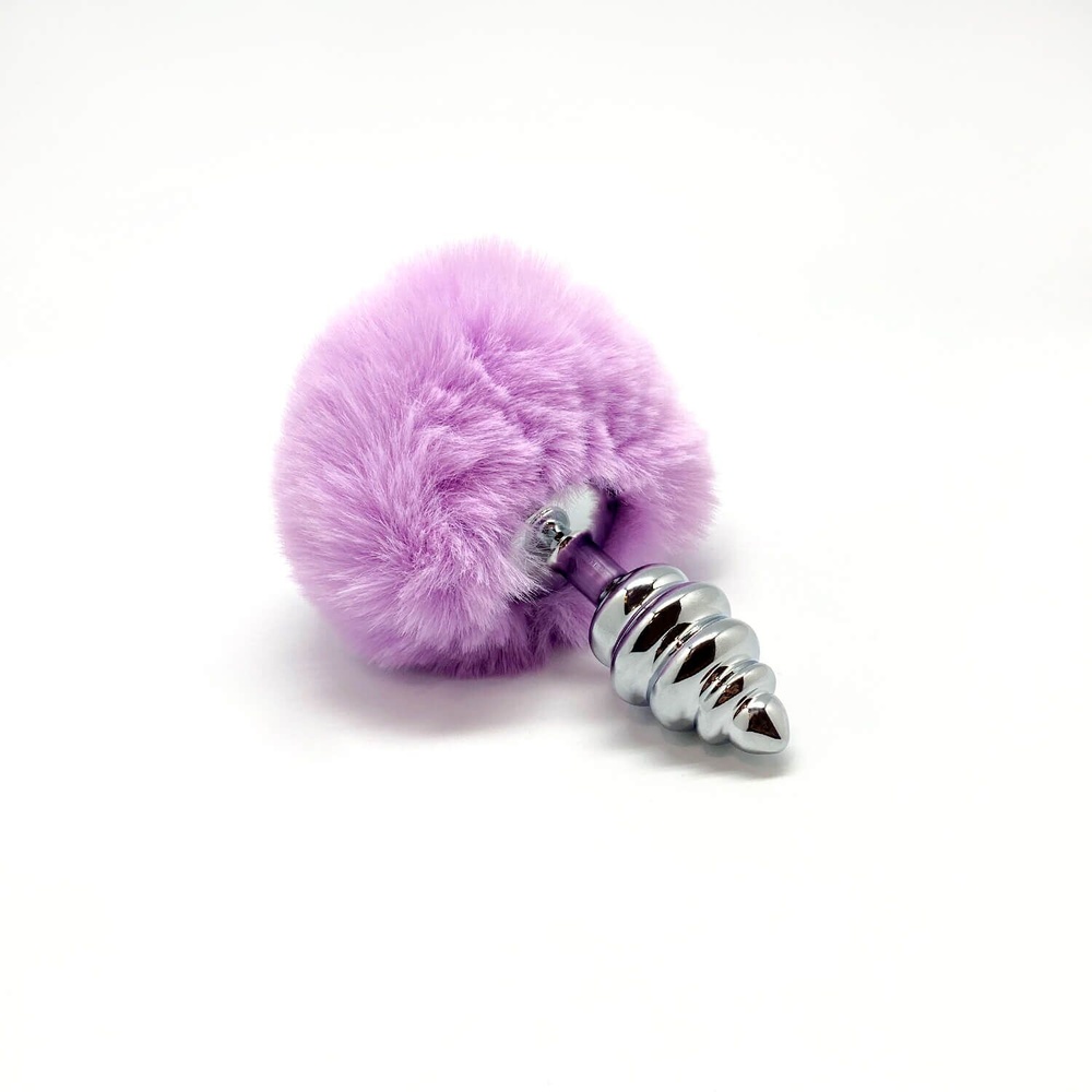 Металева анальна пробка Кролячий хвостик Alive Fluffy Twist Plug S Purple, діаметр 2,9 см фото