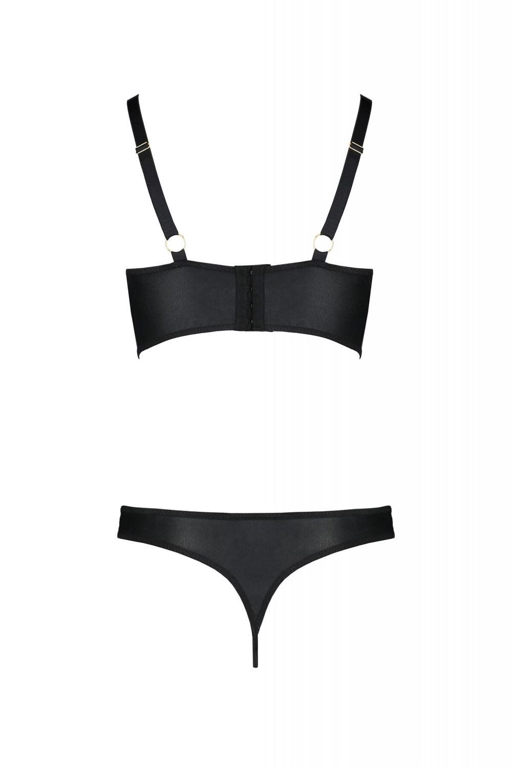 Комплект з екошкіри з люверсами та ремінцями Malwia Bikini black 6XL/7XL — Passion, бра та трусики фото