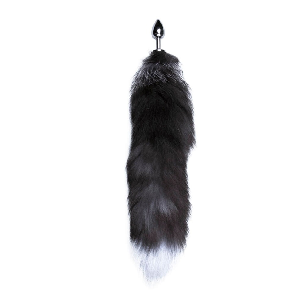 Металлическая анальная пробка Лисий хвост Alive Black And White Fox Tail S, диаметр 2,9 см фото