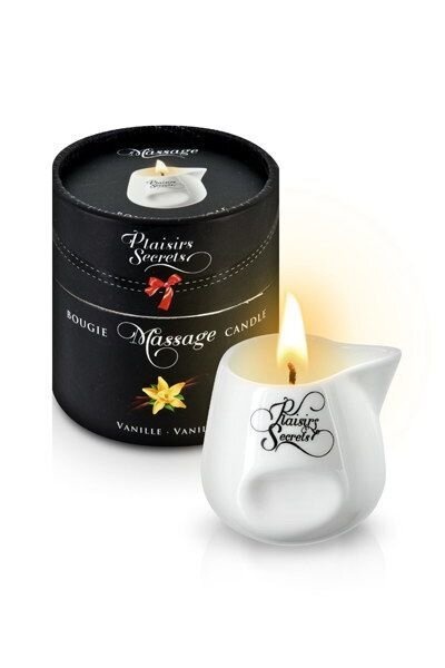 Масажна свічка Plaisirs Secrets Vanilla (80 мл) подарункова упаковка, керамічна посудина фото