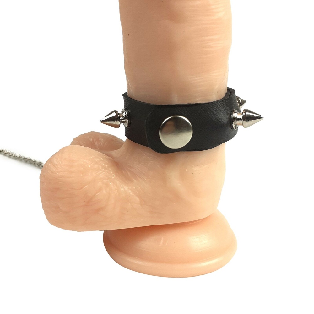 Кільце для пеніса Penis Ring з шипами і повідцем, натуральна шкіра фото