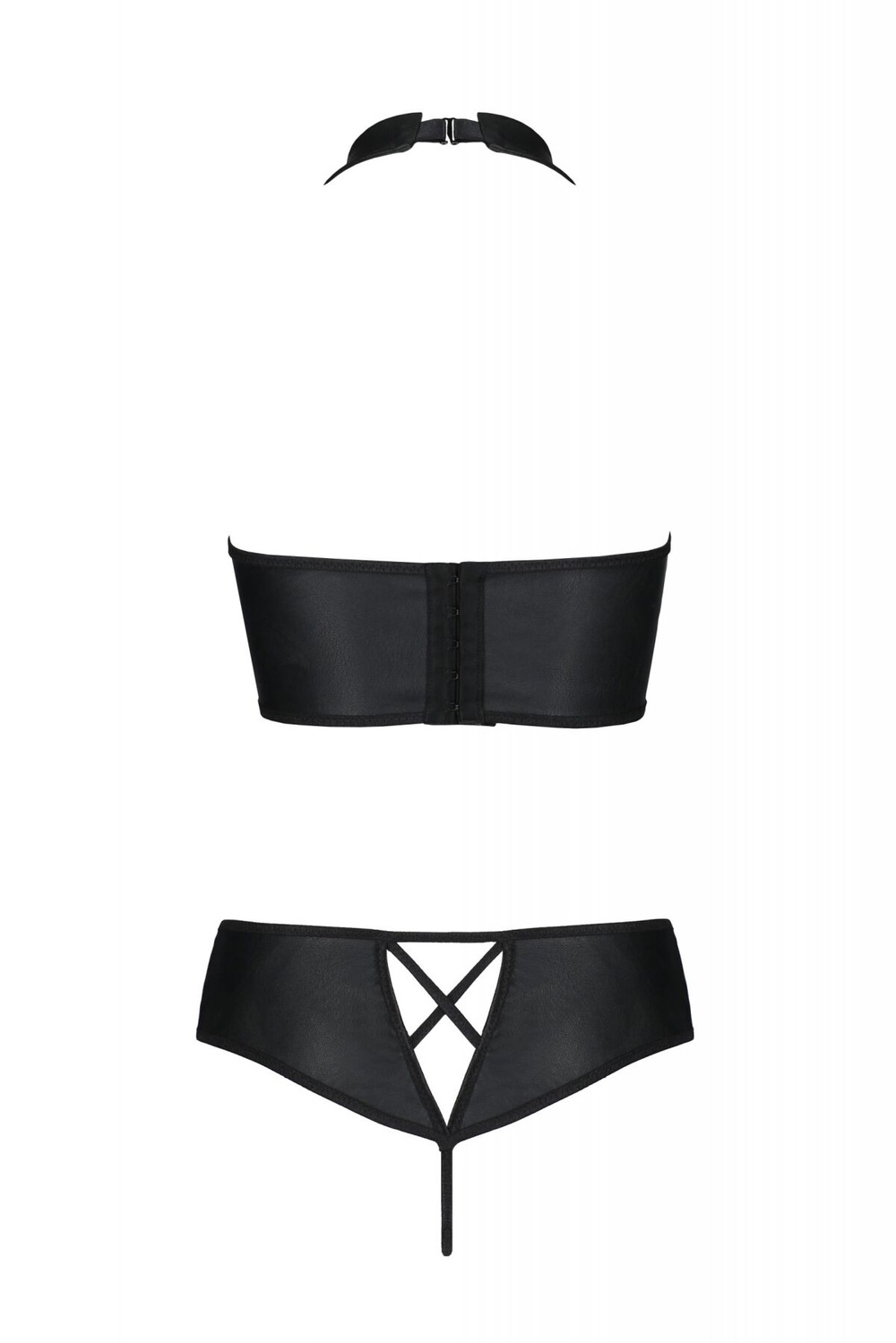 Комплект з еко-шкіри Nancy Bikini black 6XL/7XL - Passion, бра та трусики з імітацією шнурівки фото
