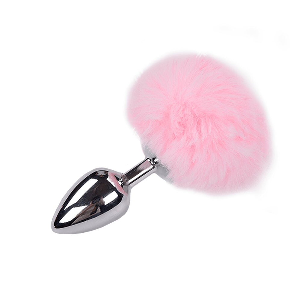 Металева анальна пробка Кролячий хвостик Alive Fluffy Plug L Pink, діаметр 3,9 см фото