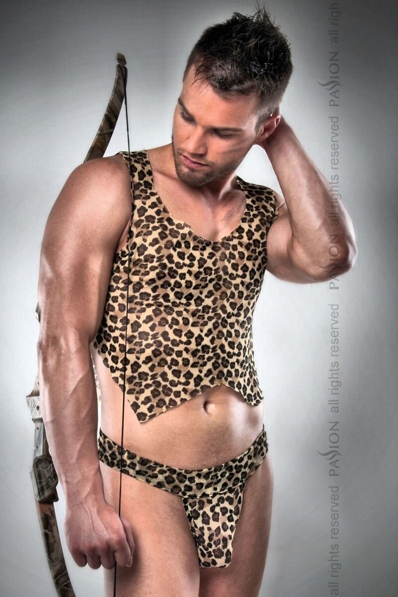 Чоловічий еротичний костюм мисливця Passion 023 SET L/XL: леопардовий маєчка і стрінги фото
