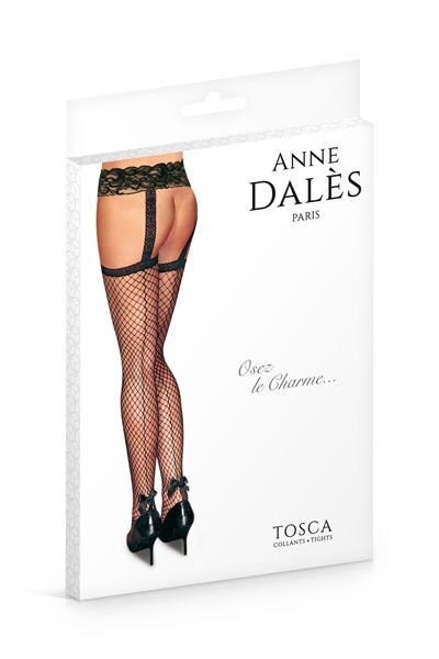 Чулки с поясом Anne De Ales TOSCA T3 Black, средняя сеточка, сзади стрелки, кружевной пояс фото