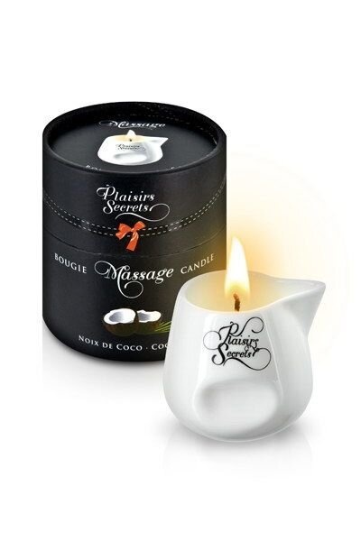 Масажна свічка Plaisirs Secrets Coconut (80 мл) подарункова упаковка, керамічна посудина фото