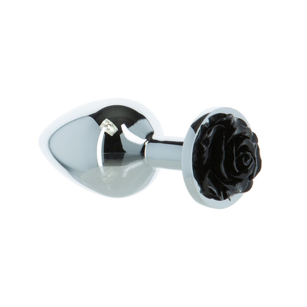 Металева анальна пробка Lux Active з трояндою - Rose Anal Plug - Black, віброкуля в подарунок фото