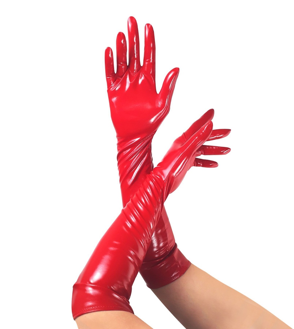 Глянсові вінілові рукавички Art of Sex - Lora, розмір М, колір Червоний фото