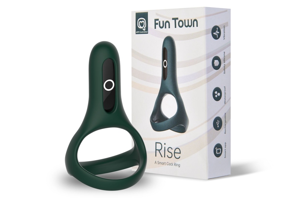 Двойное эрекционное кольцо Fun Town Rise Turquoise, управление со смартфона фото