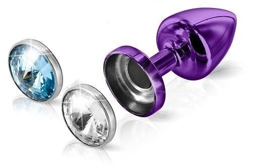 Анальная пробка Diogol Anni Magnet Purple: Кристалл/Аквамарин 25мм, со сменными стразами на магните фото