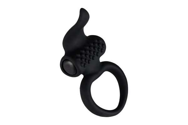 Ерекційне віброкільце Adrien Lastic Lingus Black з язичком і щіточкою для стимуляції клітора фото