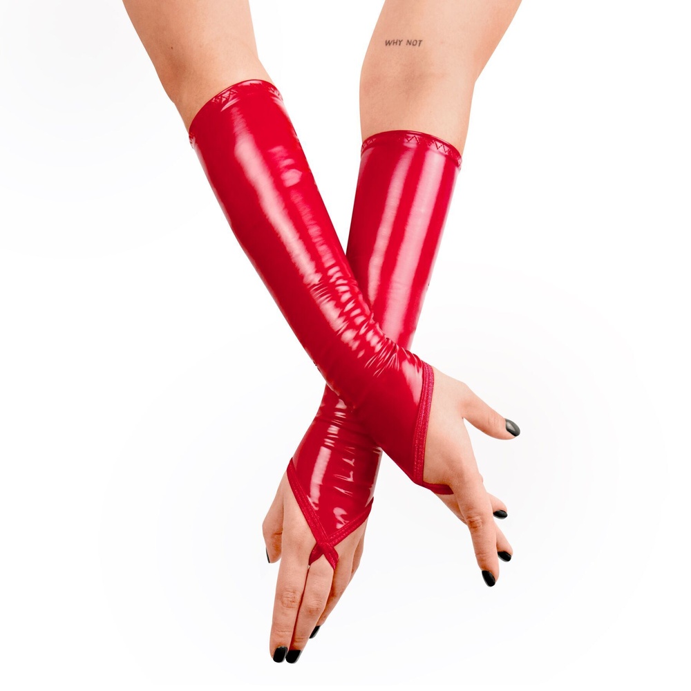 Вінілові міттинки Art of Sex - Lora короткі, размер M, колір червоний фото