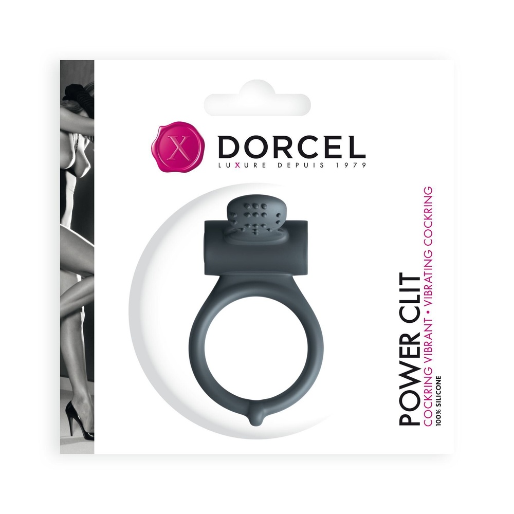 Ерекційне кільце Dorcel Power Clit Black V2 з вібрацією, з язичком зі щіточкою фото