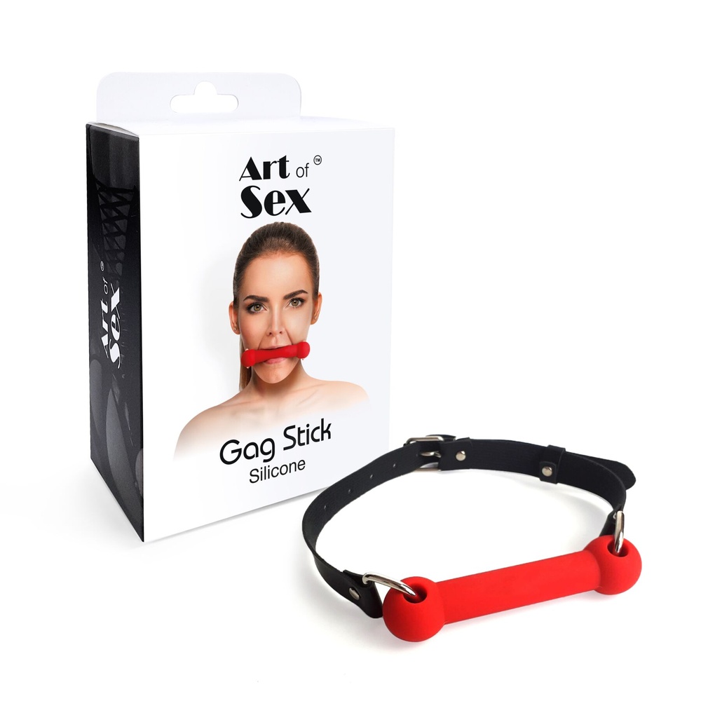 Кляп Палка, силикон и натуральная кожа, Art of Sex - Gag Stick Silicon, Красный фото