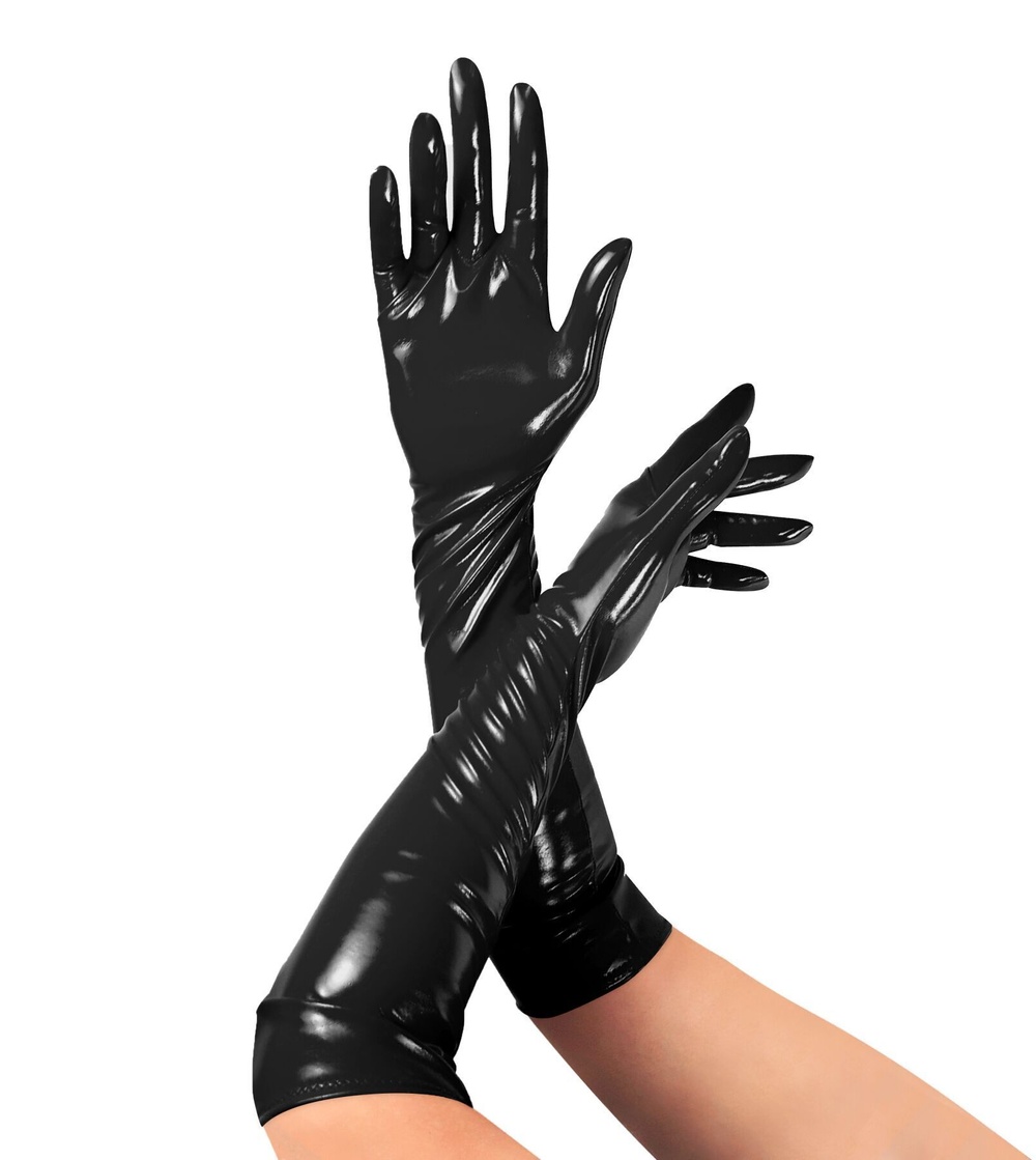 Глянсові вінілові рукавички Art of Sex - Lora, розмір М, колір Чорний фото