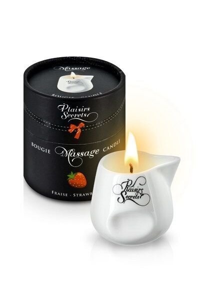 Массажная свеча Plaisirs Secrets Strawberry (80 мл) подарочная упаковка, керамический сосуд фото