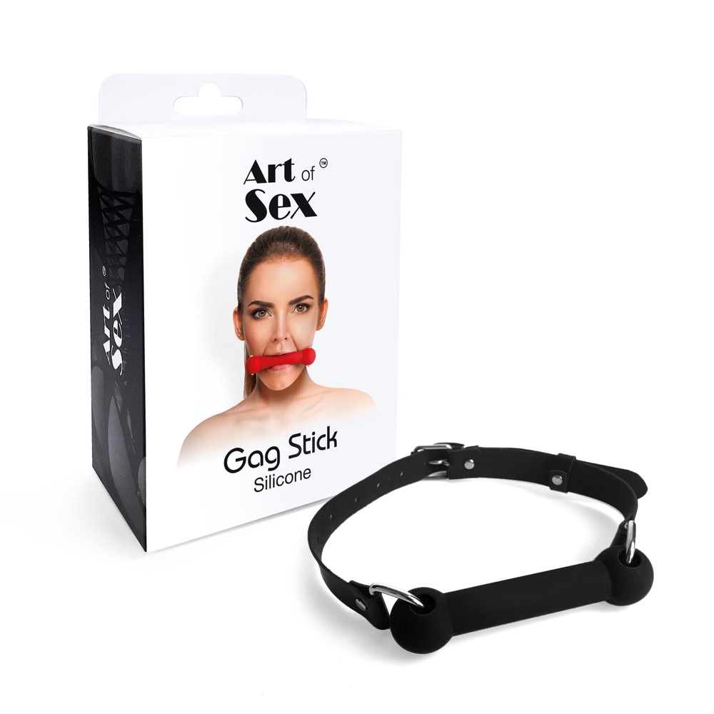 Кляп Палка, силикон и натуральная кожа, Art of Sex - Gag Stick Silicon, Черный фото
