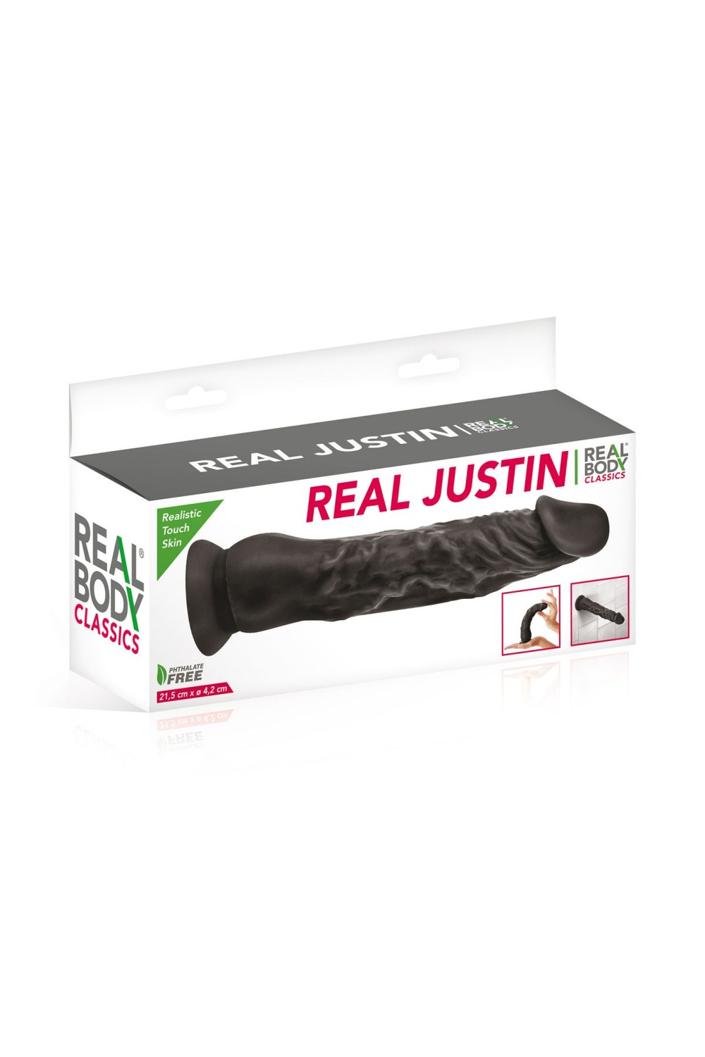 Фалоімітатор з присоскою Real Body — Real Justin Black, TPE, діаметр 4,2 см фото