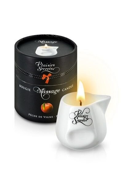 Масажна свічка Plaisirs Secrets Peach (80 мл) подарункова упаковка, керамічна посудина фото