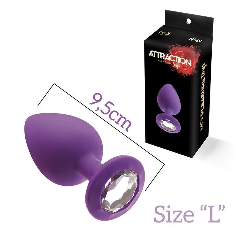 Анальная пробка с кристаллом MAI Attraction Toys №49 Purple, длина 9,5см, диаметр 4см фото