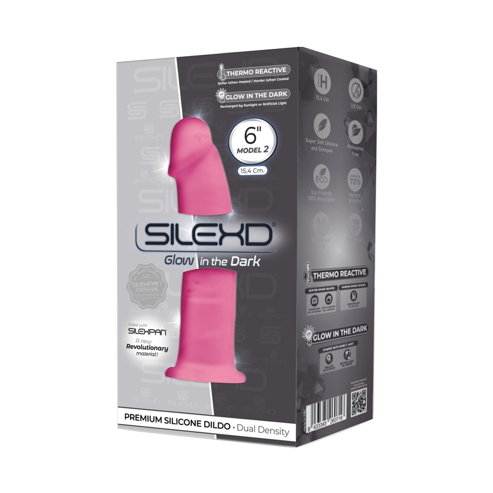 Фаллоимитатор SilexD Robby Pink Glow in the dark, двухслойный, силикон+Silexpan, диаметр 3,5см фото