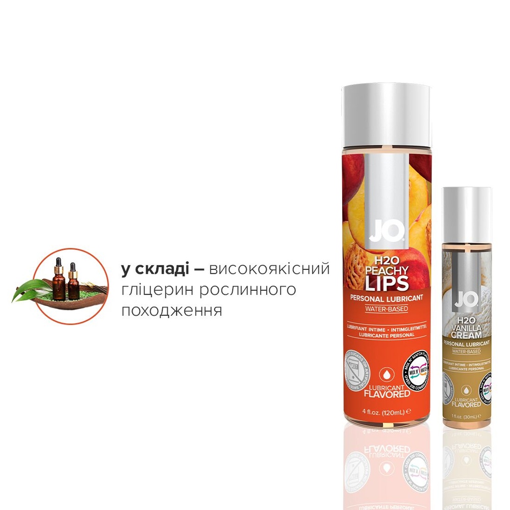 Комплект смакових лубрикантів System JO GWP — Peaches & Cream — Peachy Lips 120 мл & H2O Vanilla 30 фото