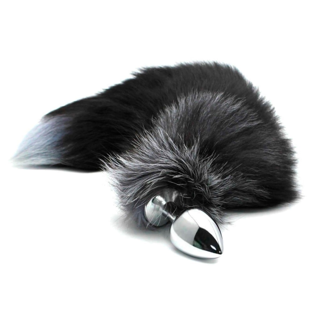 Металева анальна пробка Лисячий хвіст Alive Black And White Fox Tail L, діаметр 3,9 см фото