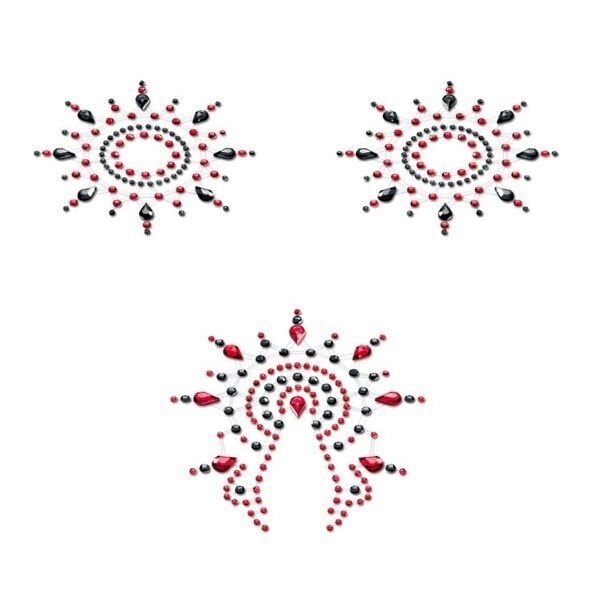 Пестіс з кристалів Petits Joujoux Gloria set of 3 — Black/Red, прикраса на груди і вульву фото