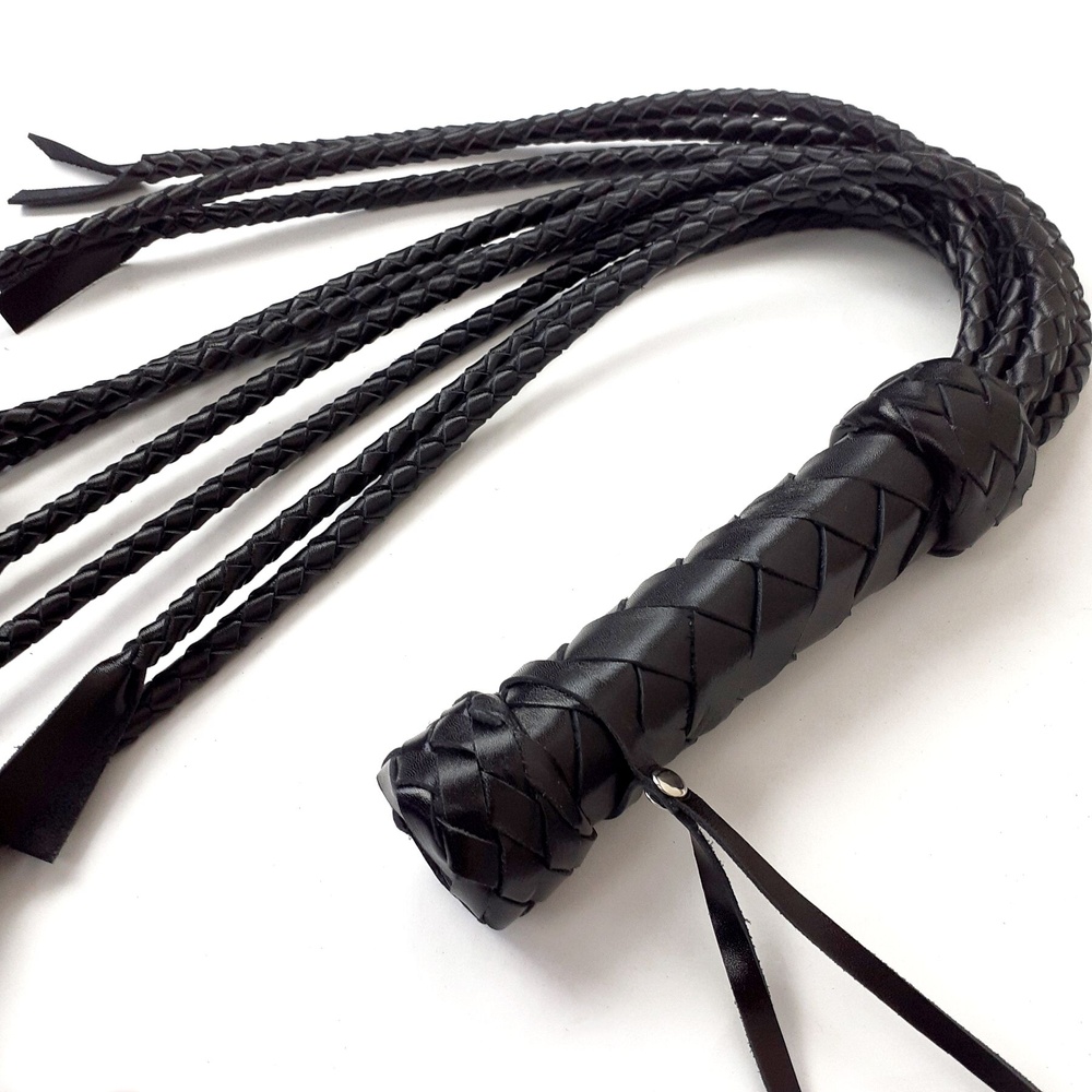 Флоггер Кішка, 9 плетених хвостів по 50 см, колір чорний фото
