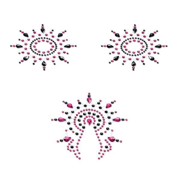 Пестіс з кристалів Petits Joujoux Gloria set of 3 — Black/Pink, прикраса на груди і вульву фото