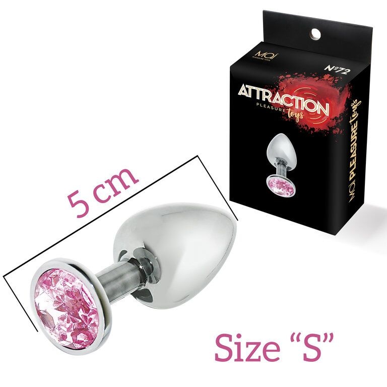 Металлическая анальная пробка с розовым кристаллом MAI Attraction Toys №72, длина 5см, диаметр 2,5см фото