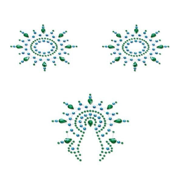 Пестіс з кристалів Petits Joujoux Gloria set of 3 — Green/Blue, прикраса на груди і вульву фото