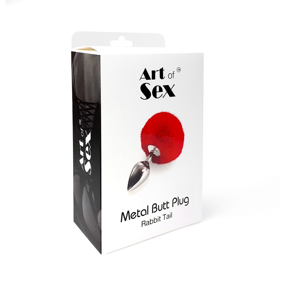Металевий анальний затор М Art of Sex - Metal Butt plug Rabbit Tail, Чорний фото