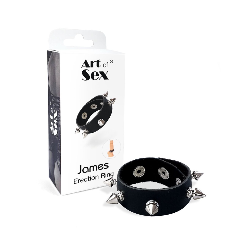 Ерекційне кільце з шипами з натуральної шкіри Art of Sex - James, колір Чорний фото