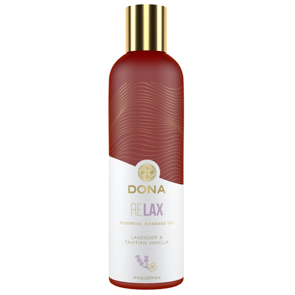 Натуральне масажне масло DONA Relax — Lavender & Tahitian Vanilla (120 мл) з ефірними маслами фото